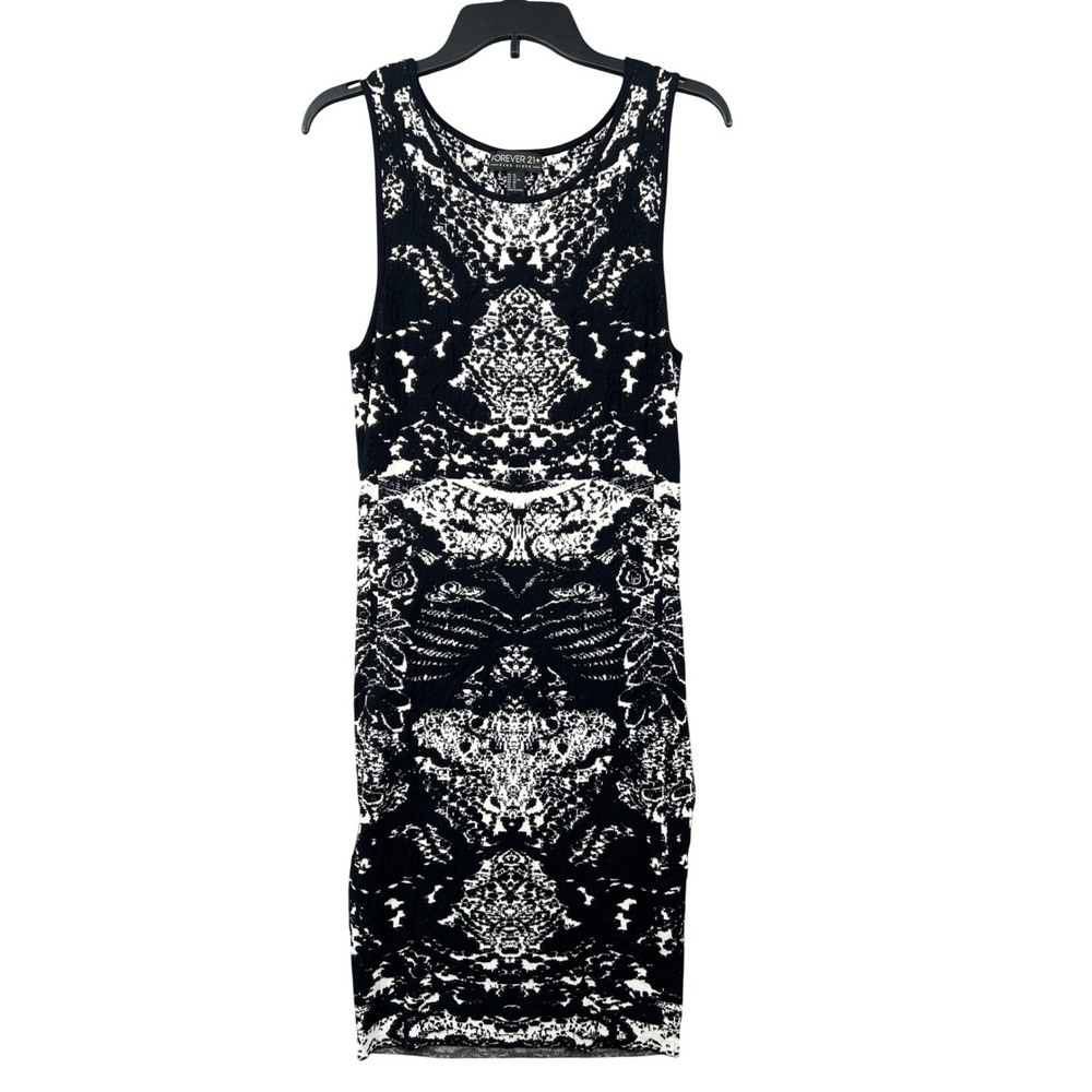 Forever 21 Abstract Grunge Edgy Knit Bodycon Dress Size XL Black White Edgy Goth